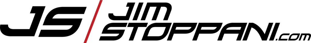 A vertical red line runs from top to bottom on the left side of the image, slightly curved at the ends. The background is completely black, reminiscent of a sleek design by Dr. Jim Stoppani.