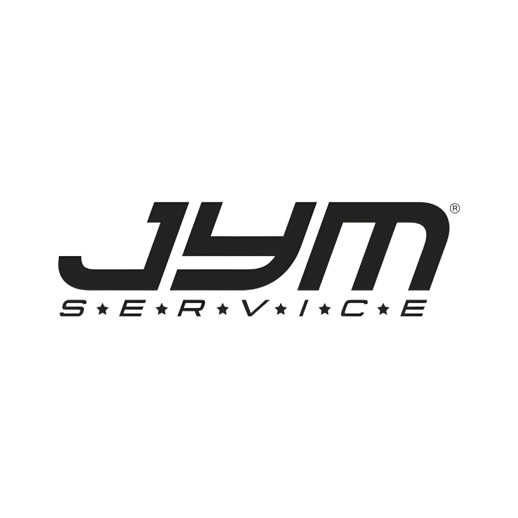 The image shows the JYM Supplement Science logo. The logo features the word "JYM" in bold, uppercase letters with "Supplement Science" written in a smaller font underneath it. The design is black and sleek against a transparent background.