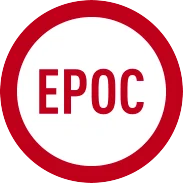 A red circle with a thick red border surrounds the word "EPOC" written in bold red capital letters on a white background.